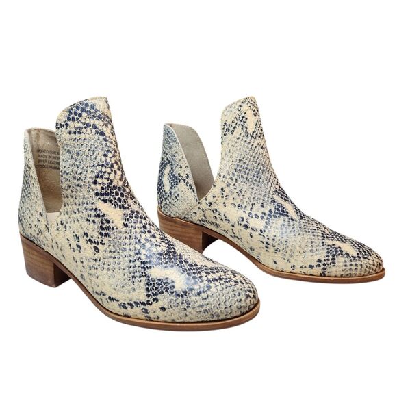 Anthro Coconuts By Matisse Pronto Snakeskin Ankle Boots D'Orsay Cream Black 6.5 - Picture 3 of 15